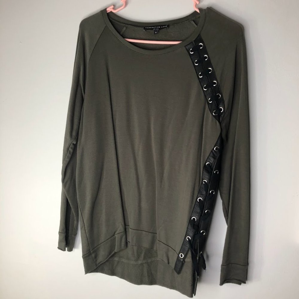 Rock and Republic sweater with leather and metal embelishments